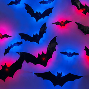 Halloween-themed Party Window Display Wall Embellishments 3D LED-<b>Illuminated</b> PVC Bat Stickers Indoor Use - Product Image 2