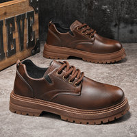 Chaussures habillées décontractées pour hommes, style britannique, marron, à lacets, semelle souple, durables, à bout large, doublure en cuir microfibre