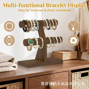 Expositor de Pulseras de Madera de 2 Niveles, Organizador de Joyas, Soporte de Almacenamiento para Relojes, Soporte de Joyería de Escritorio - Product Image 3