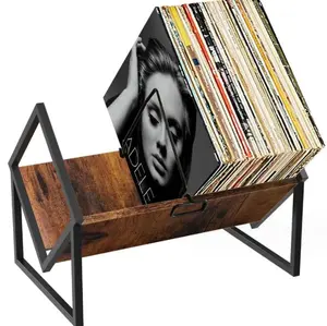 Phong Cách Retro Bằng Gỗ Tạp Chí Tổ Chức 100 Lp Vinyl Ghi Lưu Trữ Giá