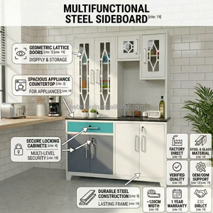 Mueble de Cocina Compacto y Moderno de Acero <span class=keywords><strong>con</strong></span> Estantes Ajustables, Alacena Metálica para <span class=keywords><strong>Apartamentos</strong></span> Pequeños y Estudios - Product Image 4