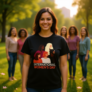 Maglietta con Grafica 'Empowered Women' per la Giornata della Donna, T-Shirt Casual in 100% Cotone, Vestibilità Regolare, Collo Tondo, Manica Corta, Per Tutte le Stagioni - Product Image 2