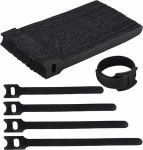 Bridas ajustables negras reutilizables y correas para cables para organizar y gestionar cables con cierre de gancho y bucle. - Product Image 1