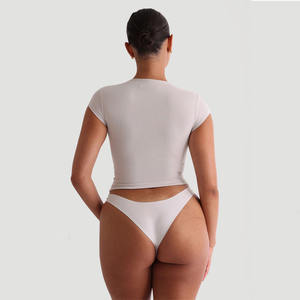 2025 गर्मियों में महिलाओं की फसल शीर्ष सांस लेने योग्य फिटनेस कैप आस्तीन हल्के स्ट्रेची नरम क्रेवनेक फिट बेबी - Product Image 3