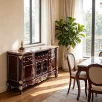Buffet de luxe européen en bois massif avec plateau en marbre, meuble de rangement pour vins, buffet antique doré, mobilier de salle à manger, vente en gros