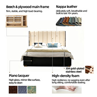 Lit double moderne en cuir italien, luxueux, crème, capitonnage vertical, cadre laqué piano, ensemble de chambre haut de gamme sur mesure