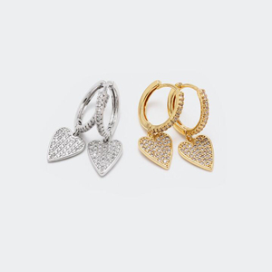 Delicada joyería de moda señora oro Zirconia colgante gota Mini aro Pave CZ pendientes de corazón - Product Image 3