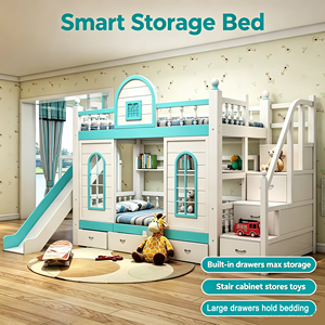 New Design Kids Luxury Wooden Double <strong>Bed</strong> Bedroom Furniture Wooden <strong>Bed</strong> <strong>With</strong> Arch <strong>Slide</strong> and Storage Stairs - Product Image 5