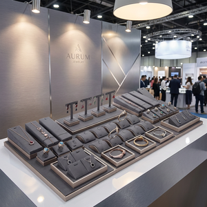 OEM Custom Holder Color PU <b>Leather</b> Wooden Ring <b>Bracelet</b> Chain Display Jewelry Display Stand Sets for Store - Product Image 3