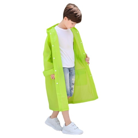 Green Color Custom Printed Lightweight EVA for Kids Waterproof Raincoat for Children's Travel & Tour