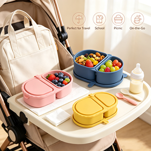 Boîte à collation rectangulaire en silicone de qualité alimentaire à double compartiment 240 ml, sans BPA, portable, pour bébé, boîte à sauce, boîte à assaisonnement, boîte à lunch avec couvercle - Product Image 4