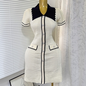 J5590 Abito Boutique da Donna, Abbigliamento alla Moda, Vestito in <span class=keywords><strong>Maglia</strong></span> a Maniche Corte con Collo a Polo, Elegante Mini Abito Casual - Product Image 3