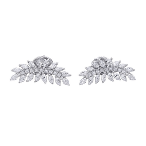 Orecchini in Oro Bianco con Diamanti Taglio Marquise Colore G Diamanti Naturali Gioielli Romantici da Matrimonio Orecchini a Lobo per Donna - Product Image 1