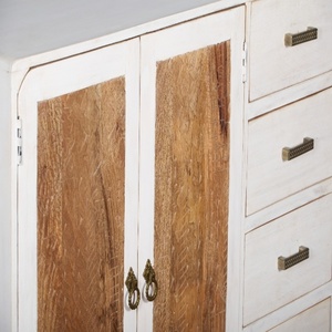 Modern Solid Wood Sideboard <b>Cabinet</b> with <b>Storage</b> Drawers & Doors <b>White</b> & Natural Mango Wood Buffet <b>Cabinet</b> Living Dining Room - Product Image 2