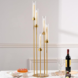 Romantic Gold Iron <strong>Candlestick</strong> <strong>Holder</strong> for Wedding Party or Hotel Table Decor Durable Silver Glass Road Guide Props - Product Image 5