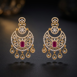 Boucles d'oreilles pendantes vintage en alliage de zinc, motif goutte d'eau, avec rubis vert taille émeraude et pampilles, finition dorée, sertissage à griffes, tendance, pour mariage - Product Image 2