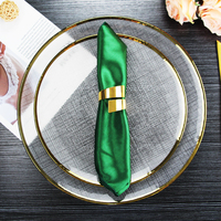 Fournitures de décoration de table de mariage, vaisselle transparente, ensembles d'assiettes en verre transparent de luxe de 13 pouces avec bord doré