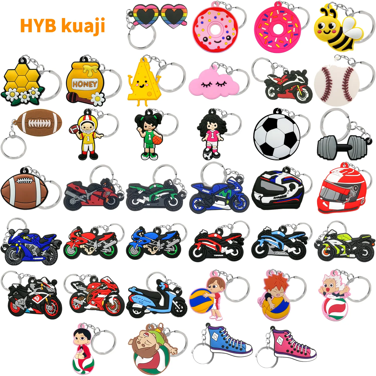 HYB kuaji 2D xe máy thể thao bóng giản dị ngọt ngào đặt vòng chìa khóa Anime cao su Móc Chìa Khóa Móc chìa khóa bán buôn tùy chỉnh Keychain