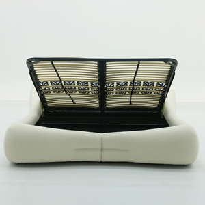 Lit King Size Moderne Minimaliste de Luxe avec Tête de Lit Rembourrée en Tissu, Rangement Intégré, Capitonnée et Confortable, Ensemble de Chambre à Coucher avec Cadre en Bois - Product Image 3