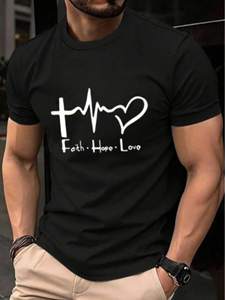 T-shirt casual da uomo Manfinity a maniche corte, girocollo, stampa con lettere, 100% cotone jersey, vestibilità regolare, logo frontale, per l'estate - Product Image 3