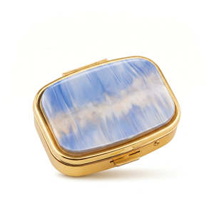 Rounded Rectangle Metal Pill Box Acetate Acrylic <b>Top</b> Plate Push Button Compartment Silver Gold <b>Rose</b> Gold Plated Medicine Case - Product Image 2