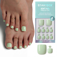 BTArtbox doux Gel XCOAT 3D Floral presse sur les ongles en gros court amande fait à la main bleu français pointe faux ongles