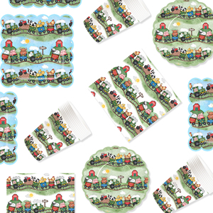 DAMAI Nouveaux Assiettes, Gobelets et Serviettes en Papier Jetables Thème Train et Animaux de la Ferme pour Fêtes et Célébrations d'Anniversaire - Product Image 3