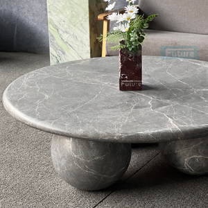 100 pur marbre rond haut luxe <span class=keywords><strong>gris</strong></span> marbre <span class=keywords><strong>Table</strong></span> basse <span class=keywords><strong>Table</strong></span> à thé avec jambe en forme <span class=keywords><strong>de</strong></span> boule pour la maison salon fête concepteur - Product Image 3