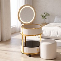 Coiffeuse de chambre d'hôtel moderne avec miroir LED 3 couleurs, charge sans fil et tiroirs de rangement universels