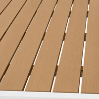 Table de jardin extensible en bois avec plateau en lattes, cadre en aluminium blanc mat, mobilier de jardin pour la cour