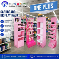 Présentoir en carton rose à 4 niveaux personnalisé pour maquillage et soins de la peau, étagère en papier pour point de vente en magasin de détail