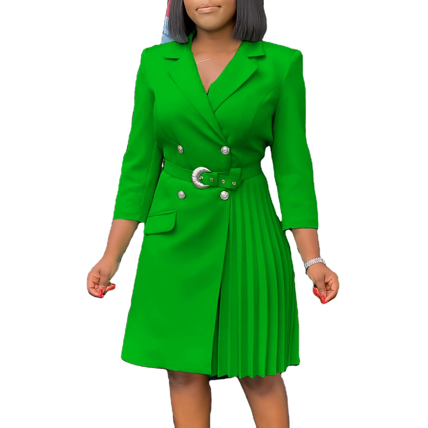 plus size green blazer dress Wholesale Fashion Business Women Midi Dress Elegant Work Office Lady Dress Fabrication_Wool