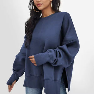 Sudadera con Capucha de Mujer, Estilo Vintage, Tejido de Lana/Nailon, Cuello con Botones, Diseño Asimétrico con Abertura Lateral, Estampado de Leopardo y Adornos de Cuentas - Product Image 3