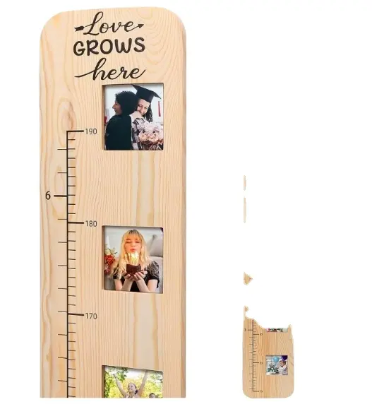 Wall Hanging Wooden Meter Height Measure Growth Ruler Chart With Milestone Picture Frames For Kids Children