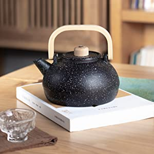 Manico in legno Anti-caldo bollitore <span class=keywords><strong>stufa</strong></span> a legna smaltata interna grande capacità in ghisa <span class=keywords><strong>teiera</strong></span> 36oz - Product Image 4