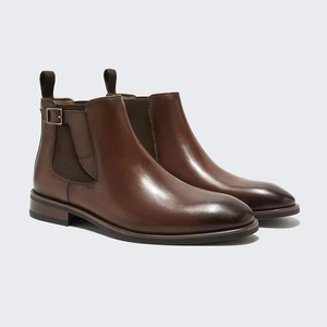 Sepatu Boots Pria Coklat Kulit Halus Bertekstur, Hak Bertekstur, Bernapas, Formal - Product Image 1