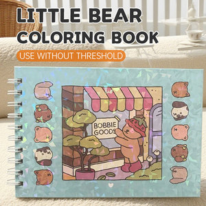 Libro da Colorare Orsetto con Copertina Olografica Laser a Spirale, Tema Paesaggio Kawaii, per Bambine e Bambini, Antistress, Regalo per la Casa - Product Image 1