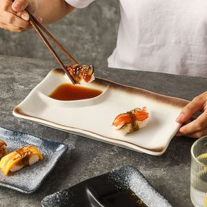 Restaurant Tableware Ceramic Sushi <b>Plate</b> 8/10 Inch Porcelain Dumpling <b>Plate</b> with Sauce Dish Vintage Appetizer <b>Plates</b> - Product Image 4