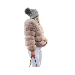 2025 femmes Blazer tricoté laine mince manteau de fourrure <span class=keywords><strong>court</strong></span> manches longues fausse fourrure de renard couture hiver manteau épaissi chaud - Product Image 1