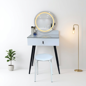 Modern <b>Makeup</b> Vanity Table with Lighted <b>Mirror</b> and Storage Drawer for Bedroom Furniture - Product Image 2