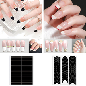 6피스 네일 아트 스프레이 스티커 세트(핀셋 포함) 프렌치 스타일링 템플릿 네일 스티커 포지셔닝 보조 도구 - Product Image 6