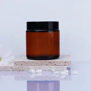 Bocaux à bougie en verre à face droite ambre rond vide de 100ml avec couvercle