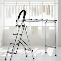 Échelle en alliage d'aluminium 6063 à 4 marches avec couche antidérapante élargie et main courante, capacité 330 lbs, certifiée EN 131, pour supermarché, escalier, salle de bain