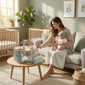 Organizador de Pañales para Bebé, Cesta para Bebé, Regalo para Baby Shower, Cesta Portátil para Cambiar Pañales, Bolsa de Transporte y Almacenamiento Postparto - Product Image 5