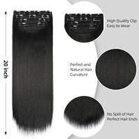 Extensions de cheveux chinois Remy noirs à double trame, lisses, à clipser - Ondulations douces et épaisses, 20 pouces, 4 pièces # 1B