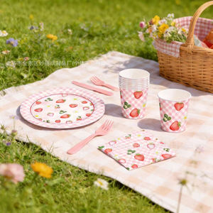 Strawberry Theme Party Supplies Set Paper <b>Plates</b> Cups Napkins <b>Disposable</b> Tableware for Party - Product Image 4