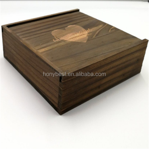 Stained Walnut Color Sliding Lid Wooden Storage Boxes with Compartments Wooden Memory Print Box for USB <strong>Wedding</strong> Photo <strong>Keepsakes</strong> - Product Image 4