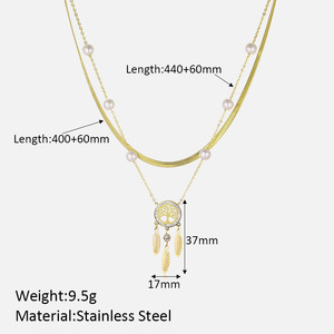 <span class=keywords><strong>Collana</strong></span> in acciaio inossidabile con catena a serpente a doppio strato <span class=keywords><strong>di</strong></span> ultima moda <span class=keywords><strong>collana</strong></span> <span class=keywords><strong>di</strong></span> perle con nappe <span class=keywords><strong>di</strong></span> <span class=keywords><strong>piume</strong></span> pendenti placcate in oro - Product Image 3