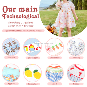 Ensemble jupe et haut pour petites filles avec col Peter Pan et appliques, tenue <span class=keywords><strong>2</strong></span> pièces pour Pâques avec jupe de lapin et nœud - Product Image 6