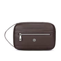 Tas Tangan Pria Bisnis Modern Lapis Ganda Terorganisir PU Clutch Resleting Multifungsi Portabel Tas Perlengkapan Mandi Perjalanan Grosir